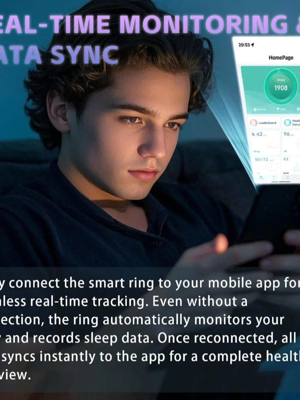 Black Smart Ring Fitness Tracker with Silver Accents Size 14 NIB